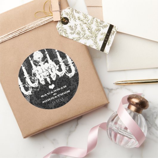 ブラック&グレーダマスクヴィンテージシャンデリア結婚ズ ラウンドシール (ギフト)