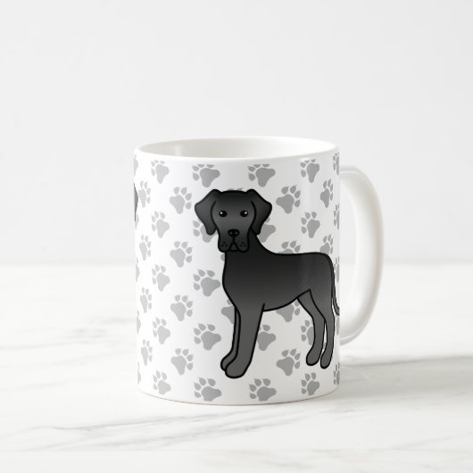ブラック・グレートデーン かわいい カートゥーン 犬 コーヒーマグカップ (正面右)