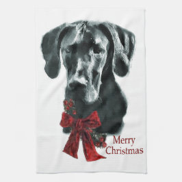 ブラック・グレート・ダン・クリスマス キッチンタオル