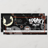 ブラック&グレーハロウィン不気味パーティーチケット セーブザデート (正面/裏面)