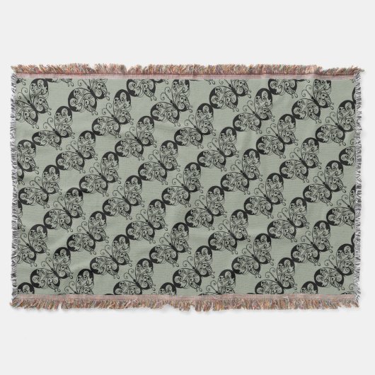 ブラック&グレーバタフライ スローブランケット (正面)