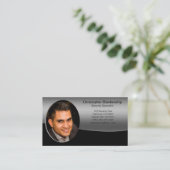 ブラック&グレープロフェッショナルカスタムフォトQRコード 名刺 (スタンド正面)