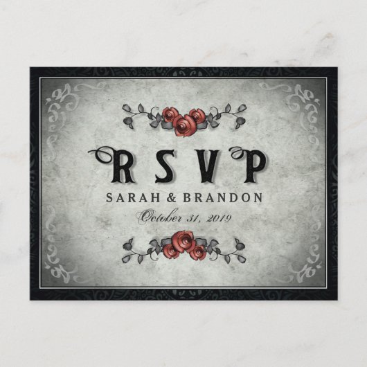 ブラック&グレーマッチングハロウィーンRSVPポストカード インビテーションポストカード (正面)
