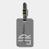 ブラック&グレーモノグラム、パーソナライズ ラゲッジタグ (正面縦)