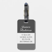ブラック&グレーモノグラム、パーソナライズ ラゲッジタグ (裏面縦)