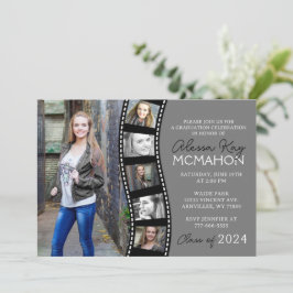 ブラック&グレーユニークフィルムストリップ6写真卒業 招待状