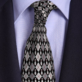 ブラック&グレーレトロアーガイルボーリングピン ネクタイ