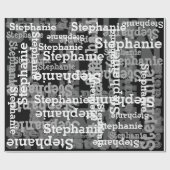 ブラック/グレー名パーソナライズされたのコラージュ誕生日 ラッピングペーパー (フラット)