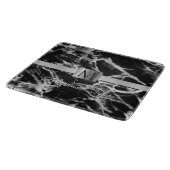 ブラック&グレー大理石、シルバーバンド、名前&モノグラム カッティングボード (角)