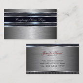ブラック&グレー金属デザインブラシ付きアルミルック 名刺 (正面/裏面)