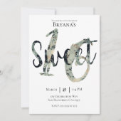 ブラック グレー ゴールド モダン スイート16 バースデーパーティー 招待状 (正面)