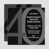 ブラック/グレー スクエア ビッグ40 誕生日パーティー招待状 招待状 (正面/裏面)