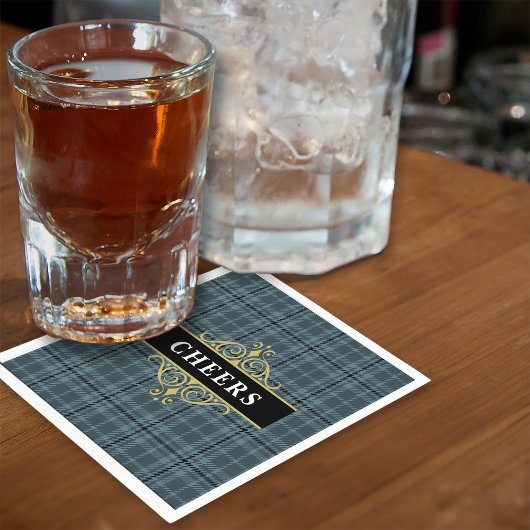 ブラック グレー チェック エレガント パーティー スタンダードカクテルナプキン