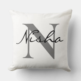 ブラック グレー パーソナライズ ファミリー ネーム モノグラム クッション