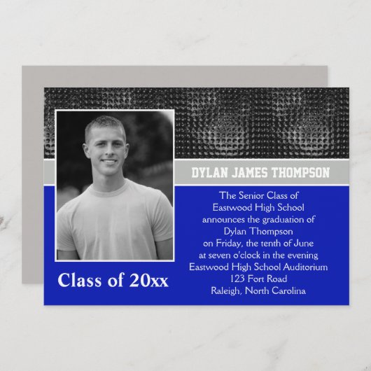 ブラック、グレー、ブルーのフォト卒業招待状 招待状 (正面/裏面)