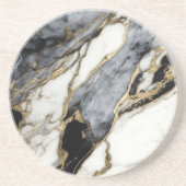 ブラック グレー ホワイト ゴールド マーブル スワール アブストラクト コースター (正面)