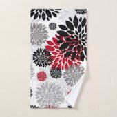 ブラック グレー レッド フラワーパターン バスタオルセット (ハンドタオル)