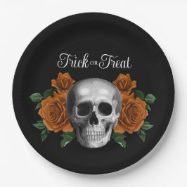 ブラック ゴシック フラワー スカル トリック オア トリート ハロウィン ペーパープレート