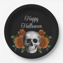 ブラック ゴシック フラワー スカル ハッピー ハロウィン ペーパープレート
