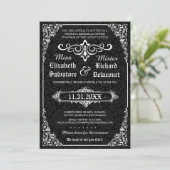 ブラック ゴシック ヴィクトリアン ダマスク リハーサル ディナー 招待状 (スタンド正面)