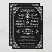 ブラック ゴシック ヴィクトリアン ダマスク リハーサル ディナー 招待状 (正面/裏面)