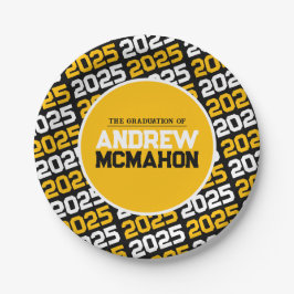 ブラック&ゴールデンイエローパーソナライズされた卒業 ペーパープレート