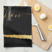 ブラック&ゴールデンフォイルモノグラム キッチンタオル (四つ折り)