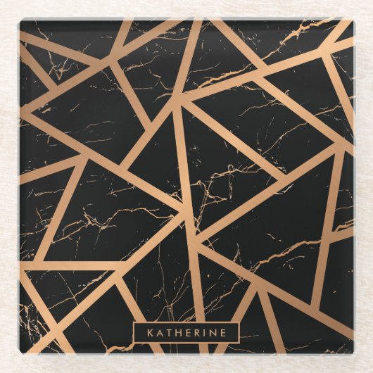 ブラック&ゴールデンマーブルモザイク ガラスコースター (正面)