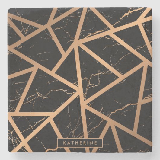 ブラック&ゴールデンマーブルモザイク ストーンコースター (正面)