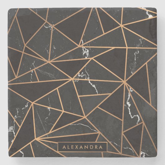 ブラック&ゴールデンマーブルモザイク ストーンコースター (正面)