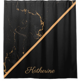 ブラック&ゴールデンマーブル シャワーカーテン