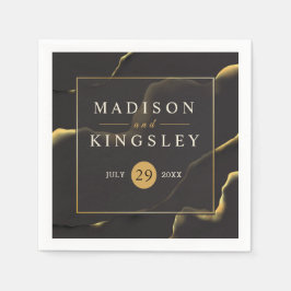 ブラック&ゴールデン💍モダン抽象芸術インキー油 スタンダードカクテルナプキン