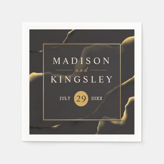 ブラック&ゴールデン💍モダン抽象芸術インキー油 スタンダードカクテルナプキン (正面)