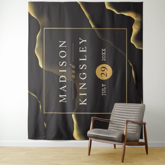 ブラック&ゴールデン💍モダン抽象芸術インキー油 タペストリー (インサイチュ)