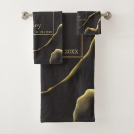 ブラック&ゴールデン💡モダン抽象芸術インキー油 バスタオルセット
