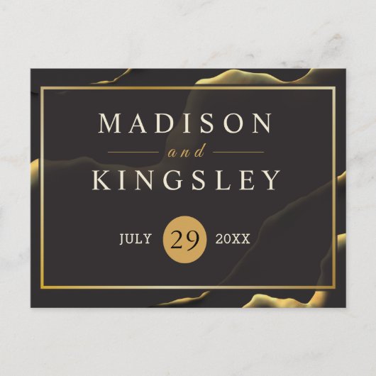ブラック&ゴールデン💡モダン抽象芸術インキー油 ポストカード (正面)