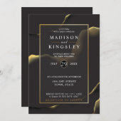 ブラック&ゴールデン💍モダン抽象芸術インキー油 招待状 (正面/裏面)