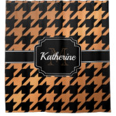 ブラック&ゴールデン千鳥格子の シャワーカーテン (正面)