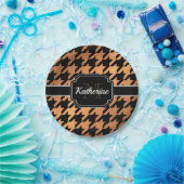 ブラック&ゴールデン千鳥格子の ペーパープレート (パーティー)