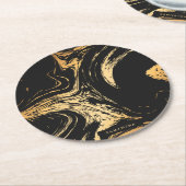 ブラック&ゴールデン抽象芸術 ラウンドペーパーコースター (アングル)