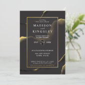 ブラック & ゴールデン 💍 モダン アブストラクト インキー オイル 招待状 (スタンド正面)