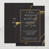 ブラック & ゴールデン 💍 モダン アブストラクト インキー オイル 招待状 (正面/裏面)