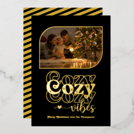 ブラック＆ゴールドのほっこりレトロクリスマスフォト 箔シーズンカード