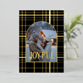 ブラック＆ゴールドのギンガムチェックのクリスマスホリデー写真 箔シーズンカード (立ち正面)