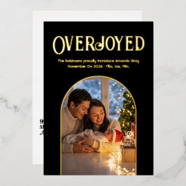 ブラック＆ゴールドのクリスマスベイビー 誕生発表写真 箔シーズンカード