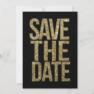 ブラック&ゴールドのグリッターを使用したSave the Dateのタイポグラフィ セーブザデート