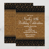 ブラック＆ゴールドのコンフェッティドット グラマーパーティー招待状 招待状 (正面/裏面)