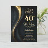 ブラック&ゴールドのサプライズ40歳の誕生日パーティー 招待状 (スタンド正面)