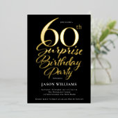 ブラック&ゴールドのサプライズ60歳の誕生日パーティー 箔招待状 (立ち正面)