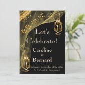 ブラック＆ゴールドのシャンパン アイス バケット 結婚式お披露目パーティー 招待状 (スタンド正面)